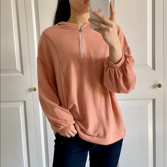 PEACHY - Peach Color Quarter-Zip Hoodie - Picture 3 of 8